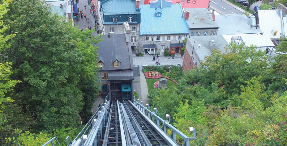 Quebec City’s unique funicular permits genteel travel between the upper and lower towns.